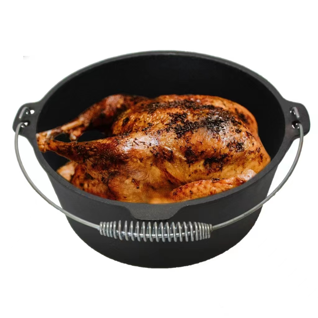 9Qt Outdoor Black Cast Iron Dutch Oven with Legs And Holder