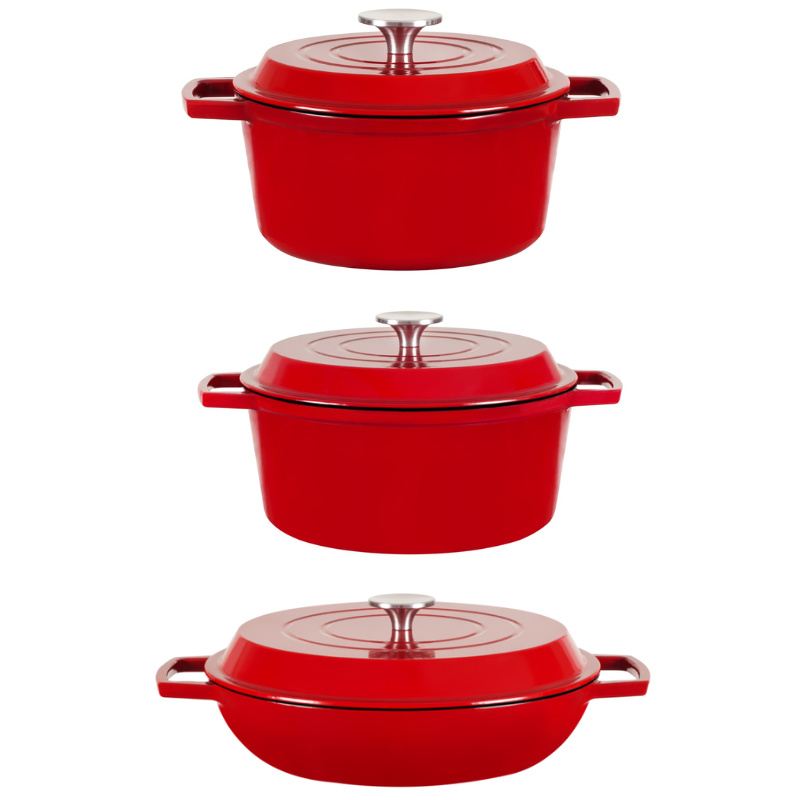 Multi-function Red Enamel 4.5L Cast Iron Dutch Oven with Lid