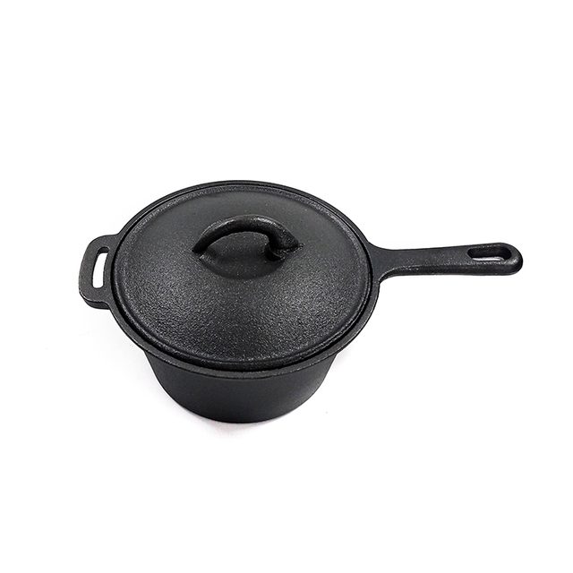 Outdoor Black Cast Iron Saucepan Pot with Lid with Looped Handle