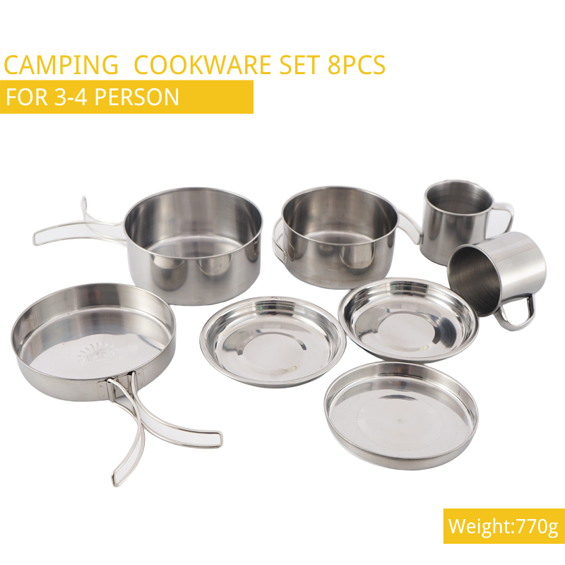 Stainless Steel Camping Cookware 6pcs/Set for Cooking