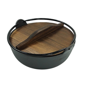 Black Pre-seasoned Cast Iron Dutch Oven Pot with Wooden Lid