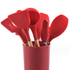 Red Enamel Coating Cast Iron Shallow Pot with Silicone Cutlery Set