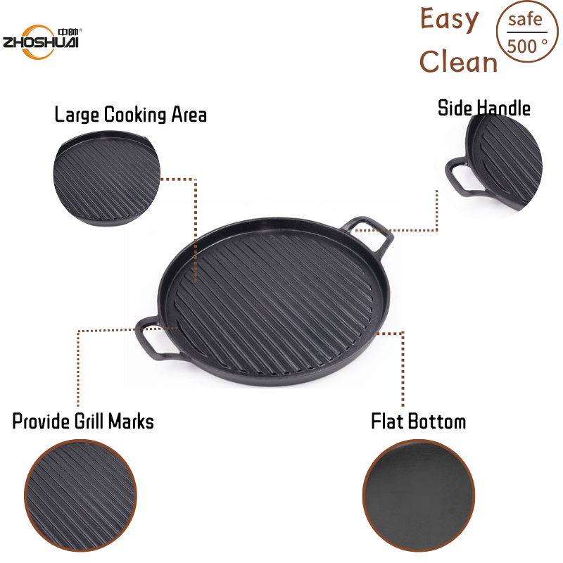  Black 9 Inch Round Heavy Duty Cast Iron Grill＆Griddle Pan