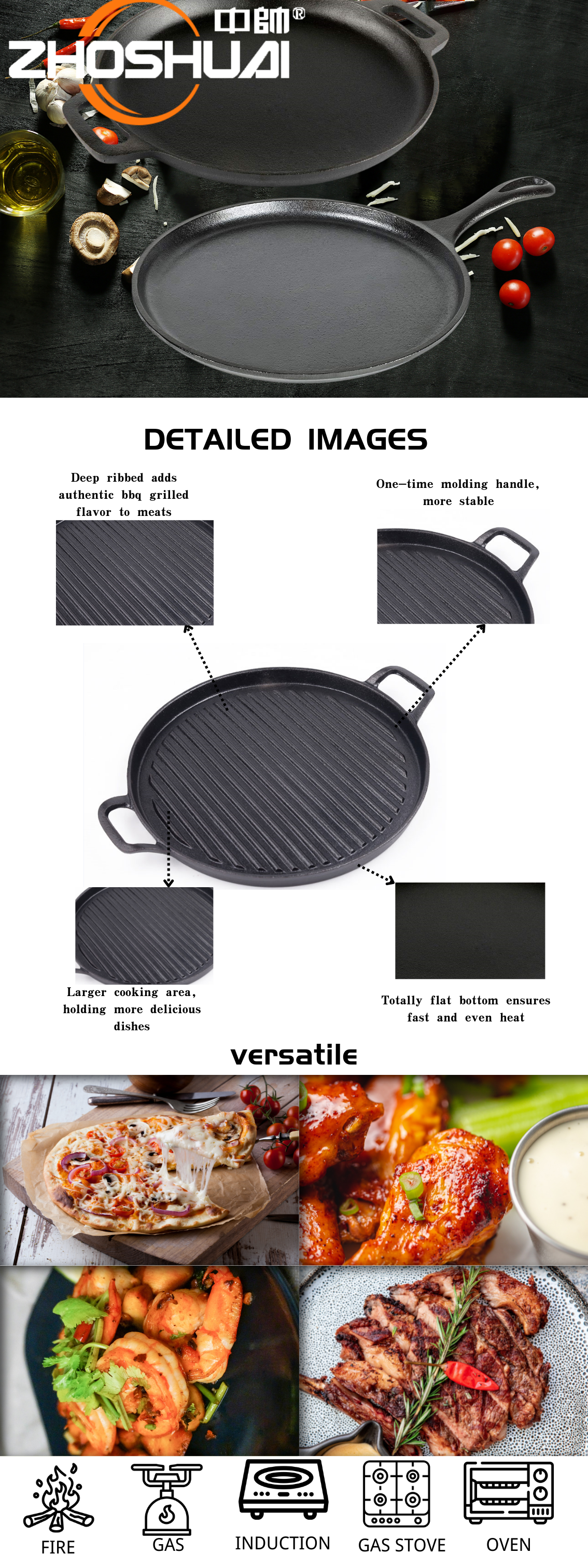 pre-seasoned cast iron pizza pan with handle