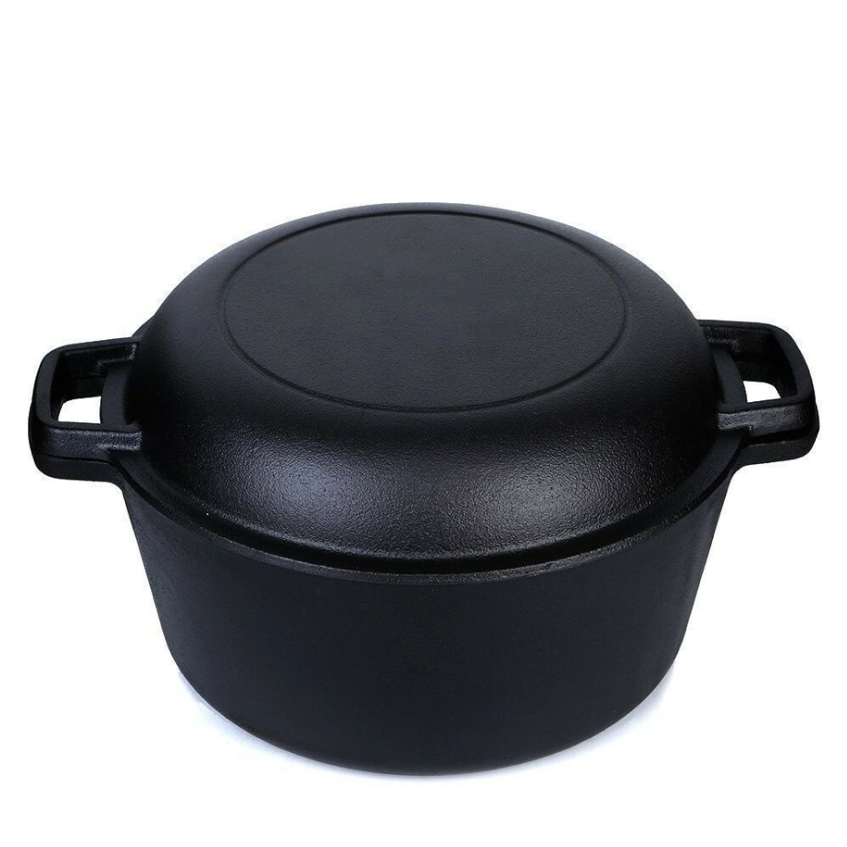 Pre-Seasoned 2 In 1 Cast Iron Skillet and Dutch Oven Set