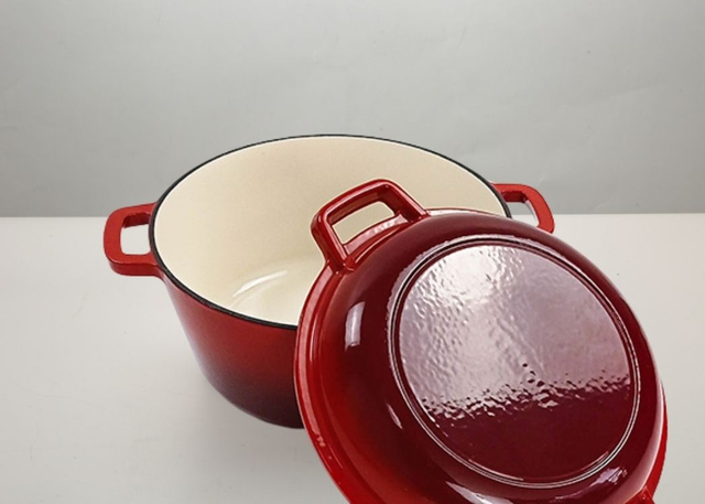 Non-Stick Red.7Qt Enamel Cast Iron Bakeware Braising Pan with Lid