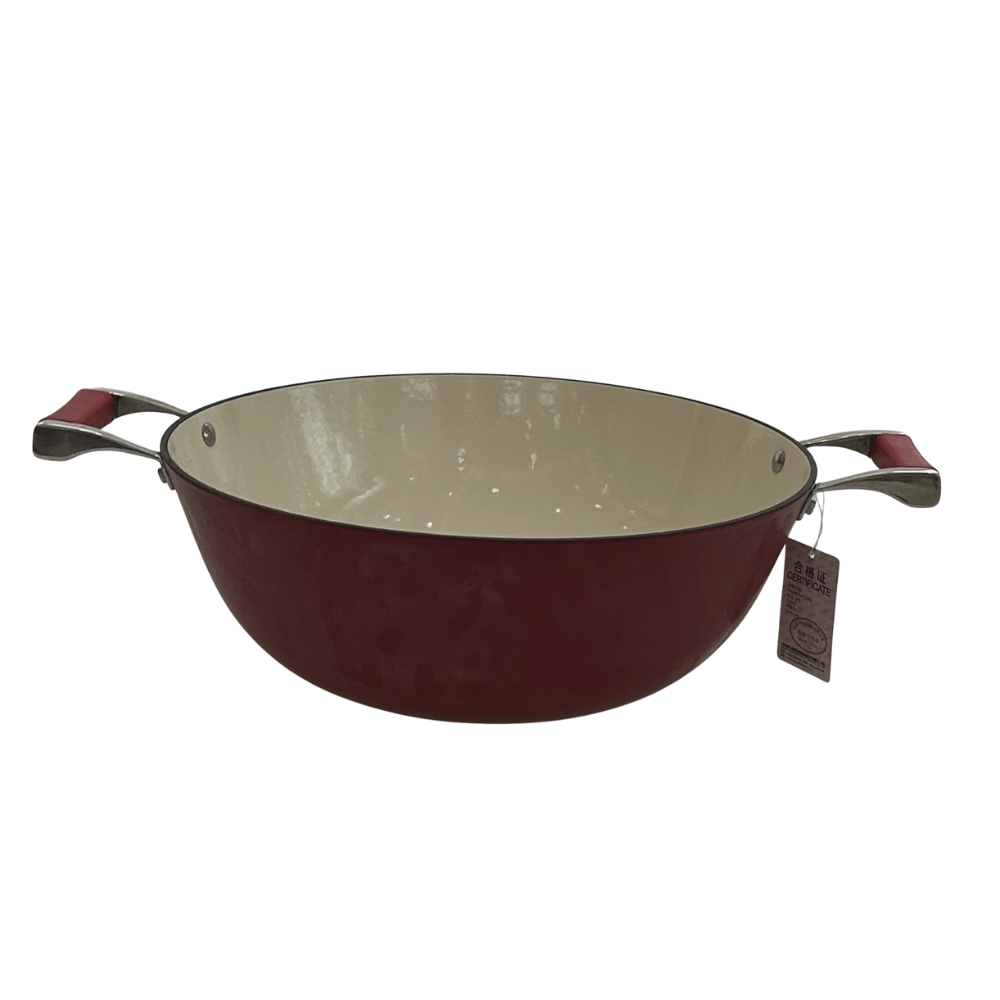 15Inch Cast Iron Skillet Chinese Wok With Durable Loop Handles