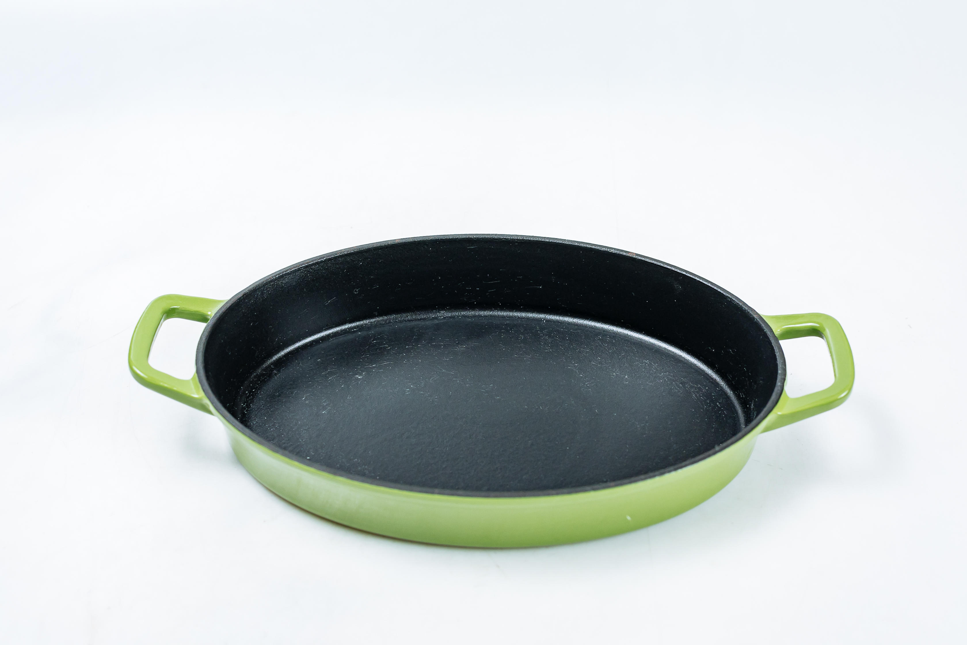 Green Enamel Oval Cast Iron Frypan with Handle
