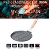 Preseasoned 27cm Cast iron BBQ Round Grill Pan with Fold Handle