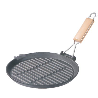 Preseasoned 27cm Cast iron BBQ Round Grill Pan with Fold Handle