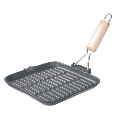 Cast Iron Square 10 Inch BBQ Grill Pan with Wooden Handle