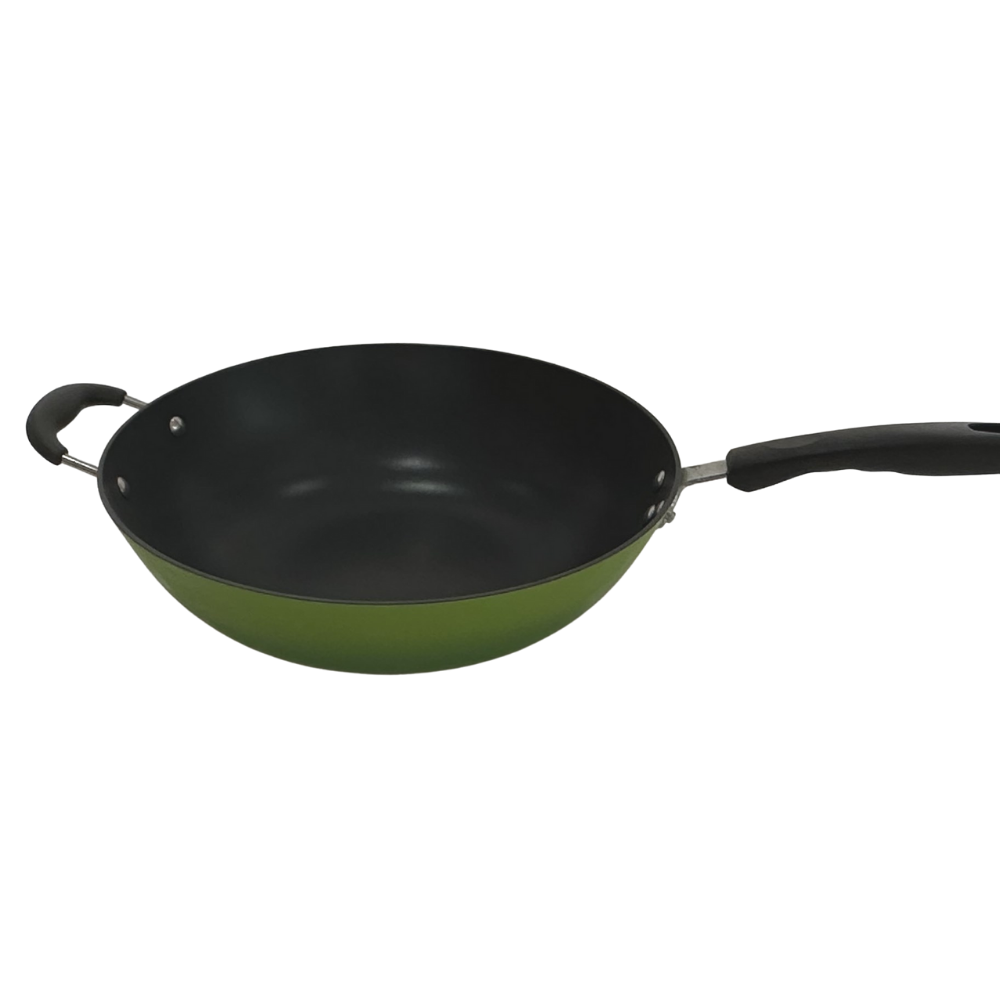 Premium 13Inch Cast Iron Skillet Chinese Wok With Tempered Glass Lid And Non Stick