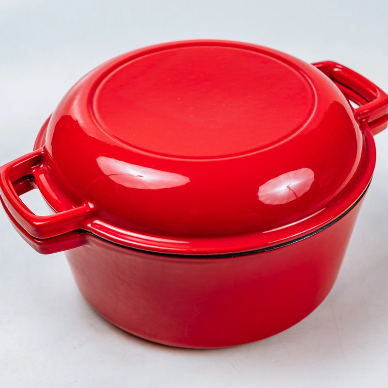 5.1Qt 2 In 1 Red Enamel Cast Iron Dutch Oven