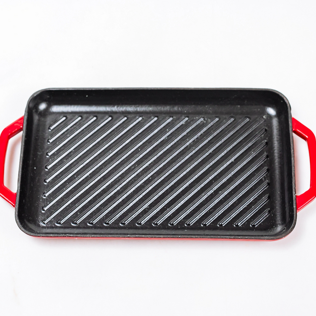 Non Stick Red Rectangular Cast Iron BBQ Grill Pan