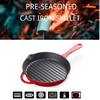 Red Enamel Round 10Inch Cast Iron Grill Frying Pan