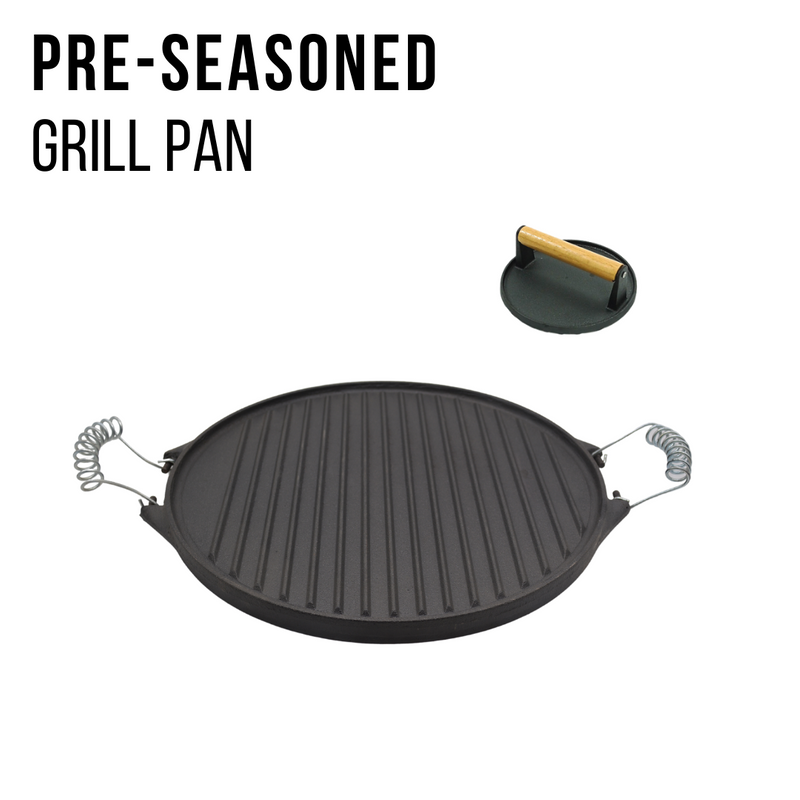 Black Pre-seasoned 11Inch Cast Iron Grill Pan with Double Handles