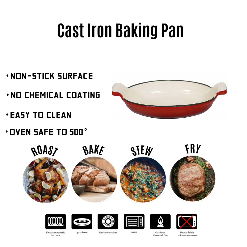 Safe Red Deep 1.6Qt Cast Iron Rectangular Baking Pan