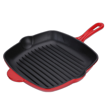 Enamel Cast Iron Square Grill Pan with Handle