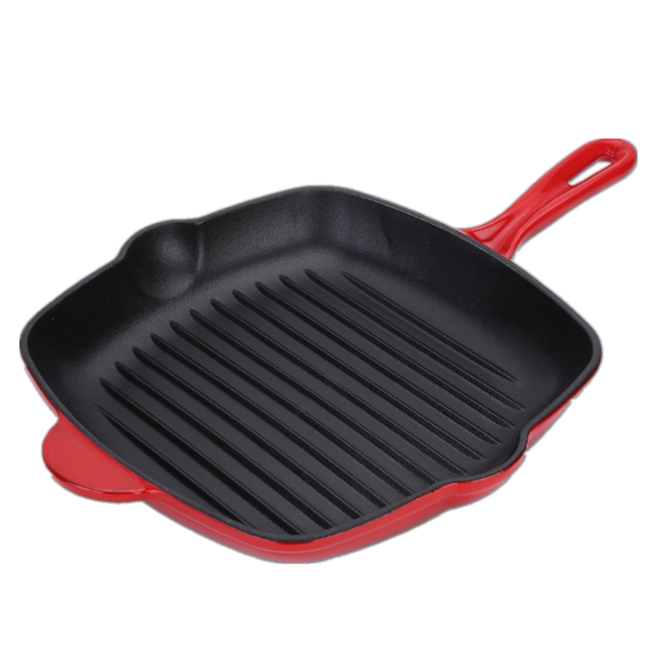 Non Stick Glass Top Red Enamel Cast Iron Grill Pan
