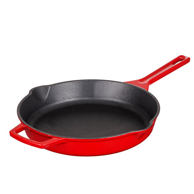 Non-Stick Red Enamel Round Cast Iron Skillet - Superior Heat Retention and Easy Cleanup