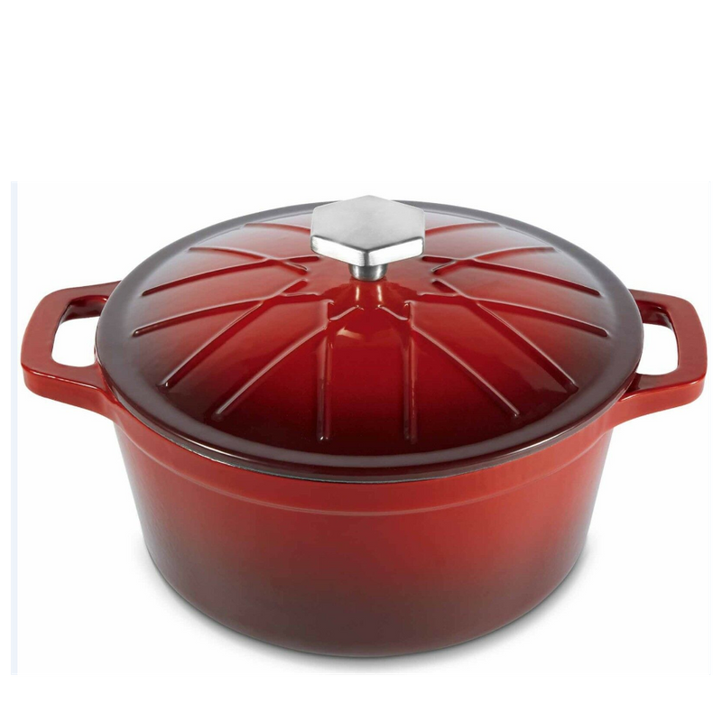Wine Red Enameled 4.2Qt Cast Iron Casserole with Lid