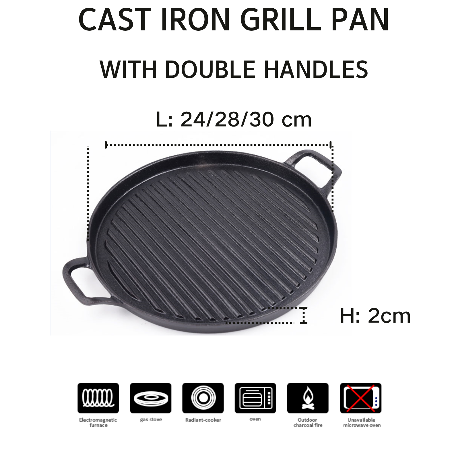  Black 9 Inch Round Heavy Duty Cast Iron Grill＆Griddle Pan