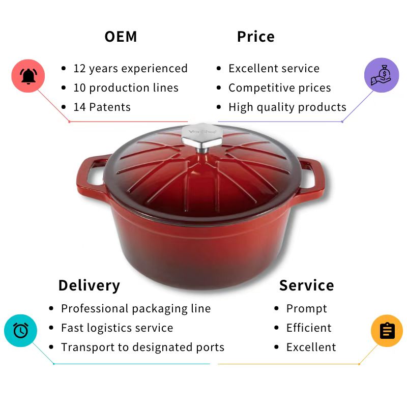OEM Enameled Coating Cast Iron Casserole for Oven with Lid