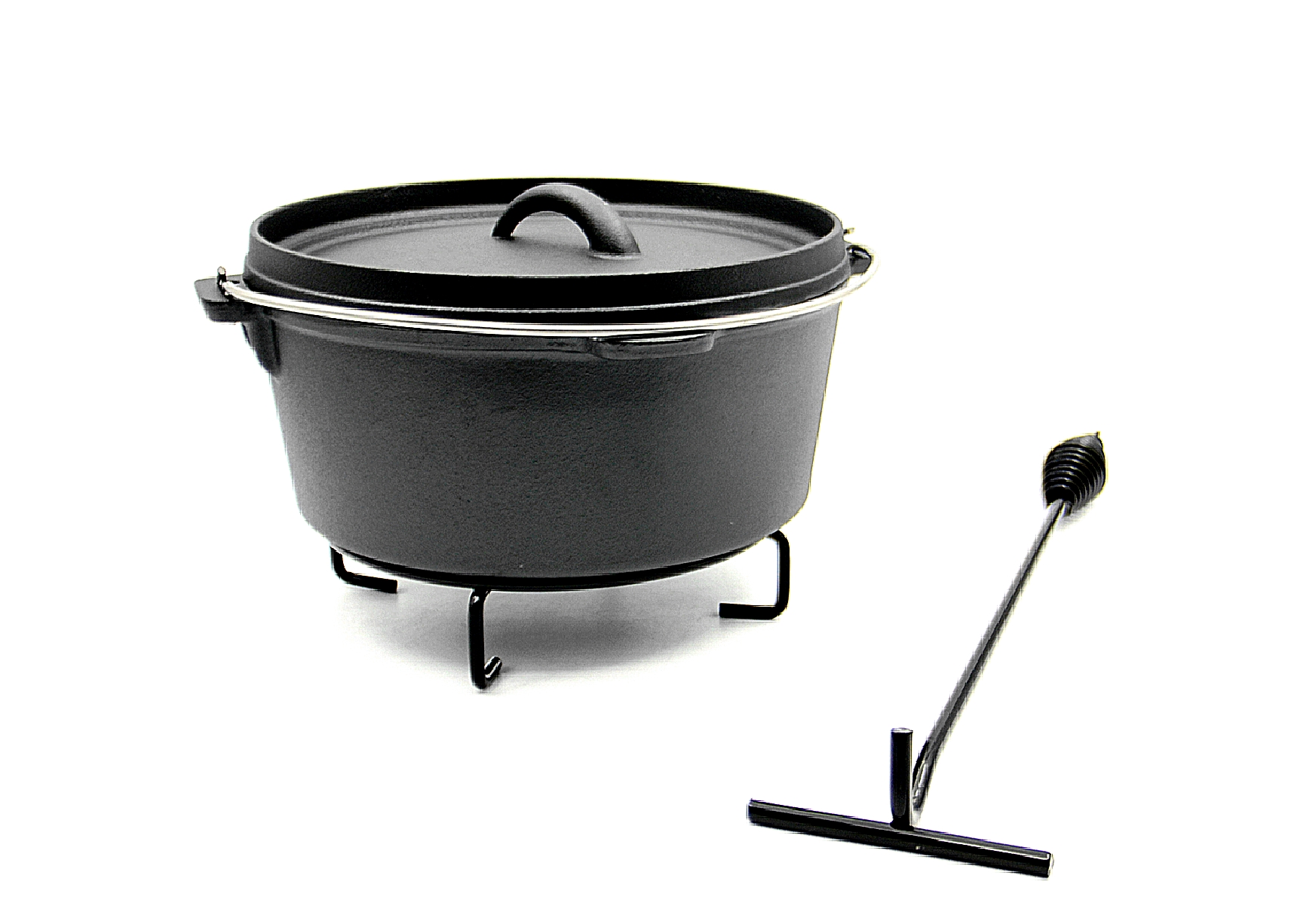 9Qt Outdoor Black Cast Iron Dutch Oven with Legs And Holder