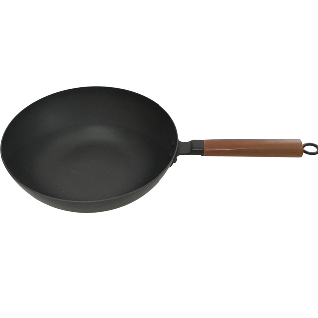 Heavy Duty 14 Inch Cast Iron Pan Chinese Wok Pan With Wooden Handle And Glass Lid