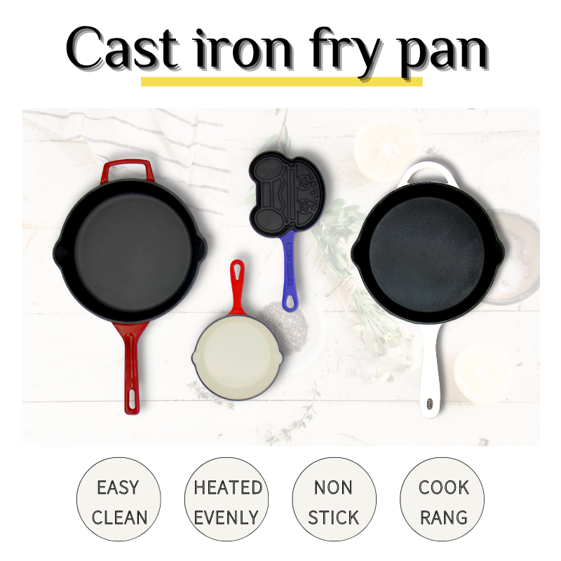 Red Enamel Fry 10.2 Inch Cast Iron Frypan with Handle