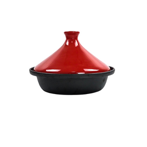 Red Enameled Cast Iron Tajine Cooking Pot with Lid