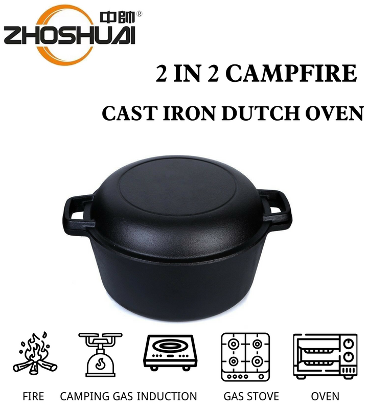 Pre-Seasoned 2 In 1 Cast Iron Skillet and Dutch Oven Set