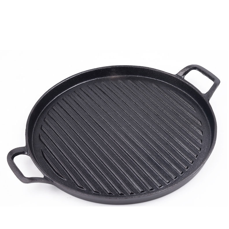  Black 9 Inch Round Heavy Duty Cast Iron Grill＆Griddle Pan