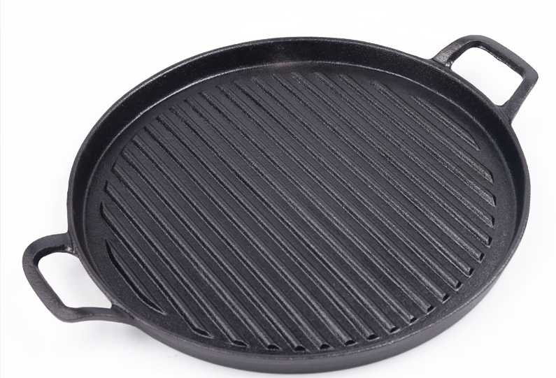 Pre-seasoned Round Cast Iron Grill Pan with Double Handles