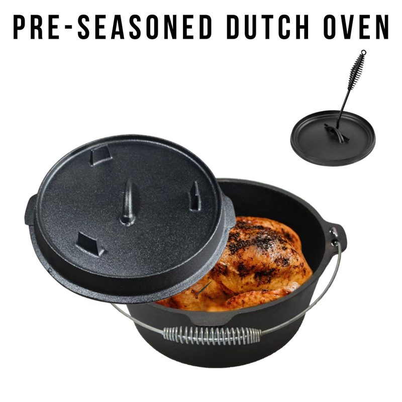 Multi-function Black 6Qt Round Outdoor Cast Iron Dutch Oven