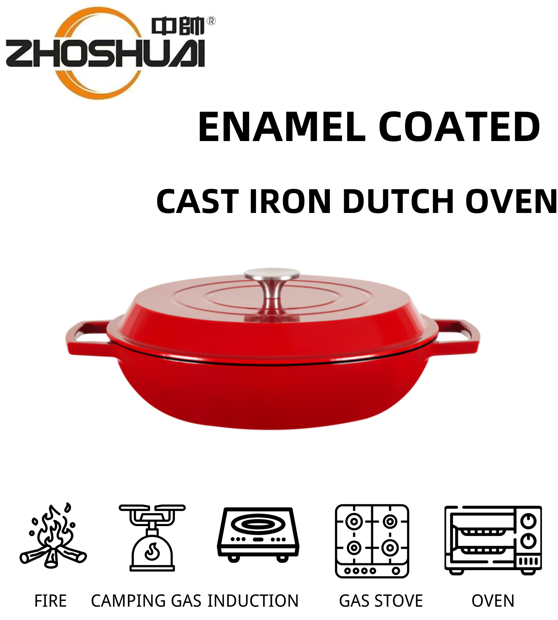 red enamel coated cast iron soup casserole