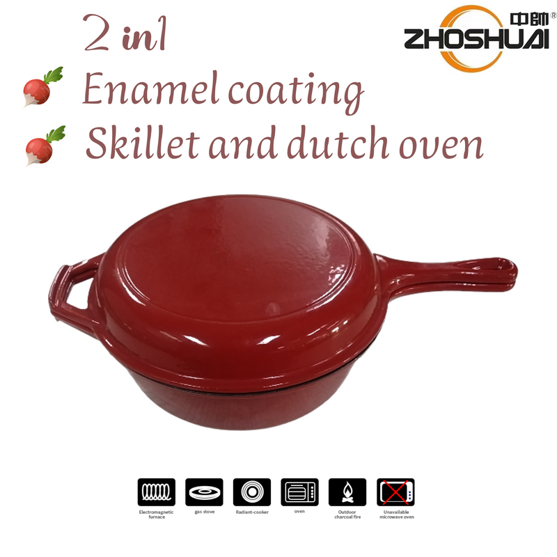 Enamel Coating Cast Iron Multi Cooker 3.2Qt Dutch Oven and Skillet