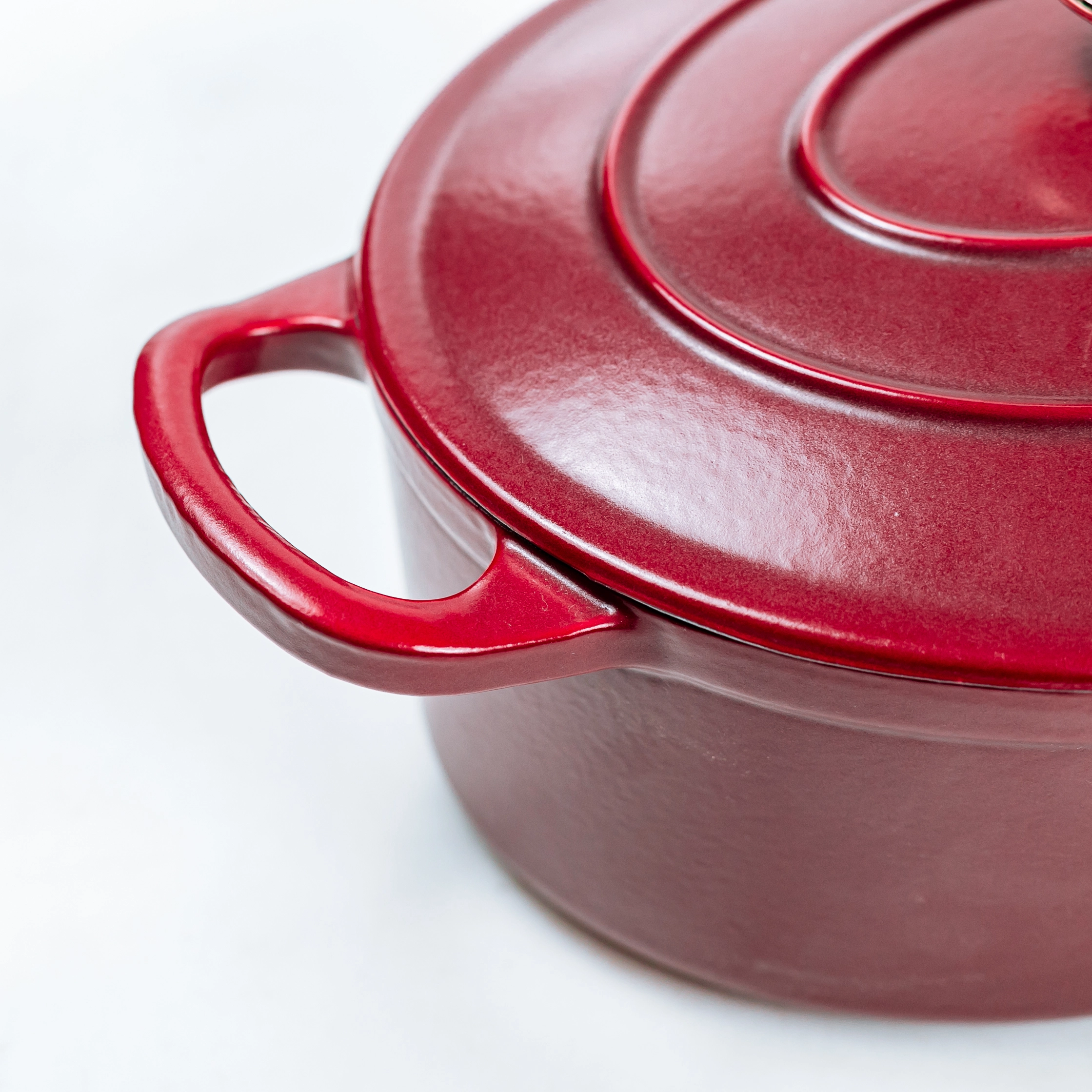 Red Enamel Oval 4.8Qt Cast Iron Dutch Oven for Cooking