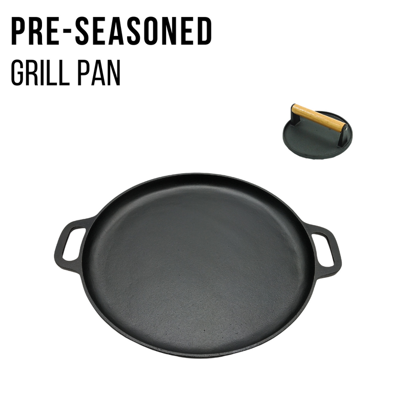 Pre-seasoned Round Cast Iron Pizza Pan with 2 Loop Handles