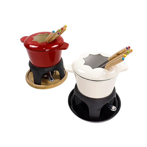 Non Stick Enamel Cast Iron Fondue Cheese Pot Flat Bottom